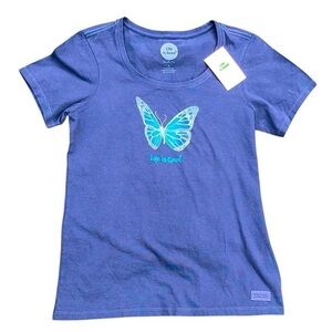 Life Is Good Blue Butterfly T-Shirt NWT